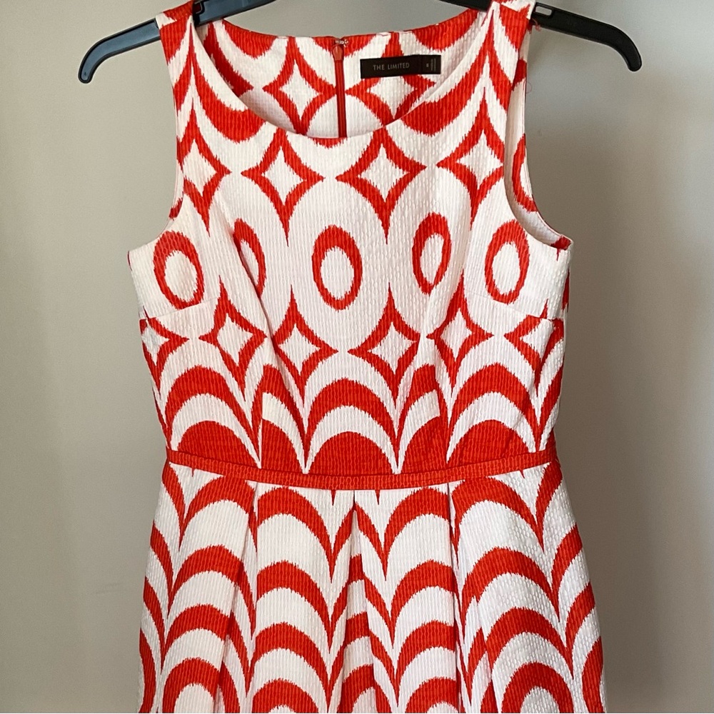Orange And White Geometric Pattern, Sleeveless Dr… - image 3